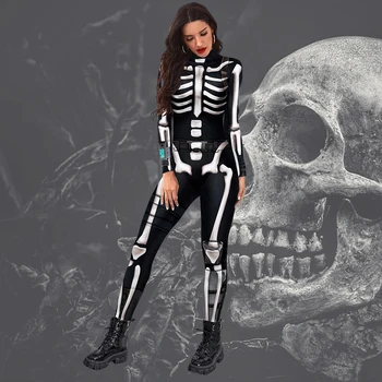 VIP MODNE Damskie Buty Pikantne 3D Szkielet Czaszka Drukowanych Kostiumy Cosplay Kombinezon Zentai Body Halloween Wieczór Kombinezon dla Kobiet