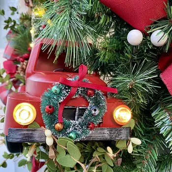 Ciężarówka czerwony boże Narodzenie Wieniec boże Narodzenie Czerwony samochód Świąteczny Wieniec Z Szyszek w Kratkę Wieniec boże Narodzenie Wieniec CANQ889