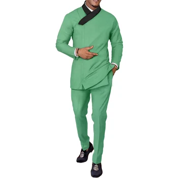 Afrykańskie Stroje dla Mężczyzn, Elegancki Strój z 2 przedmiotów, Koszula, Spodnie, Modne Ubrania w stylu дашики, Strój Ślubny V2216414