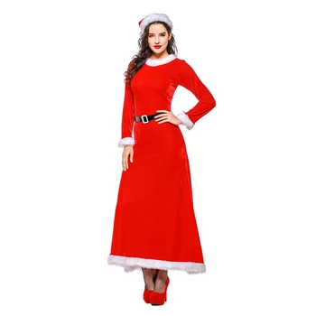 Corzzet Czerwona Aksamitna Świąteczne Sukienka Z Długim Rękawem, Kobieta, boże Narodzenie Kostium Dla Dorosłych, Seksowny, Kobiecy Strój świętego Mikołaja dla Cosplay