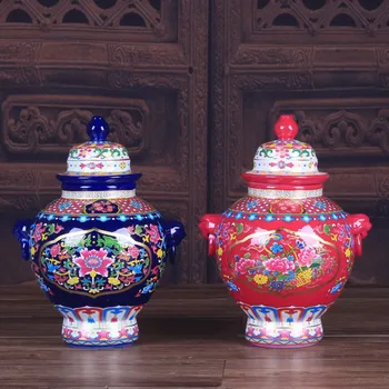 Jingdezhen Ceramiczne Wazy Kolor Szkliwa świątynia banku Dwa Ucha banku Imbiru Rzemiosło Ceramiczne Szkliwione Kolorowe Wazony porcelanowe banku